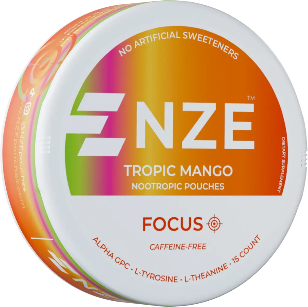 NZE Tropic Mango Focus nicotine-free nootropic pouch can